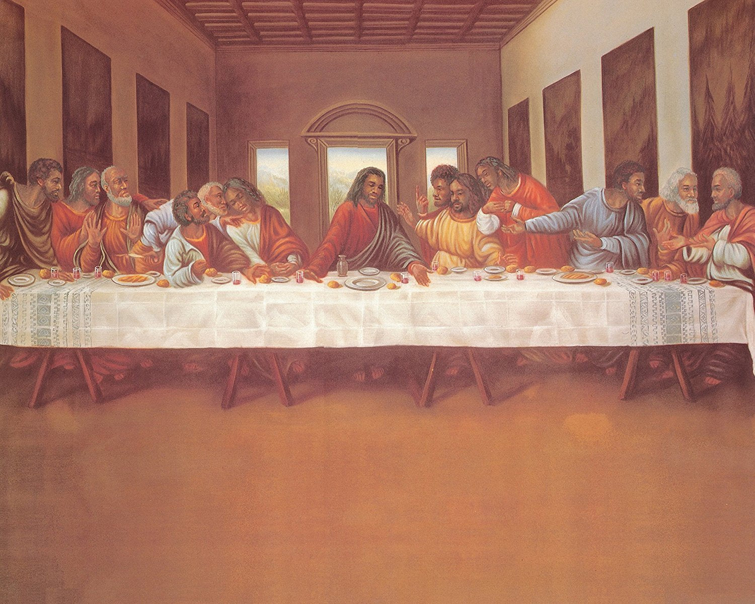 Last Supper Wall Art - African American Jesus & Disciples 16x20 Inch Print