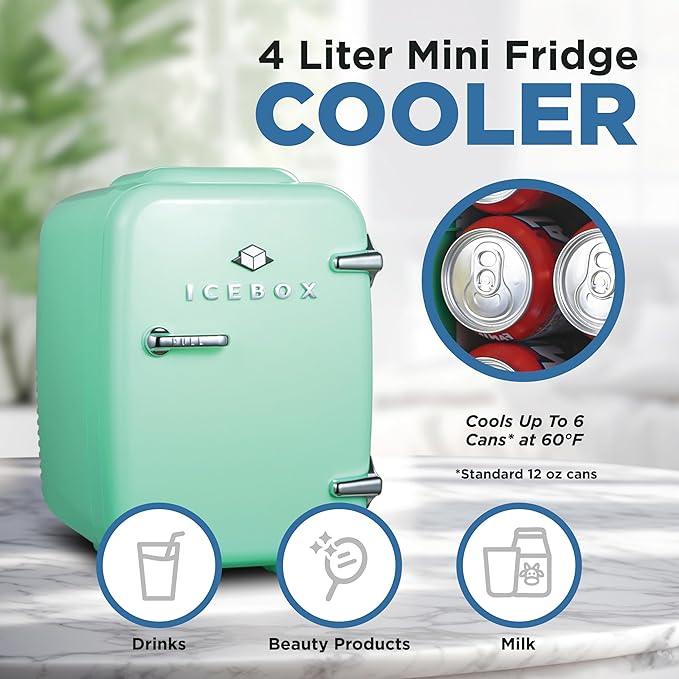 IBMF4MNT Fridge for Bedroom, Skincare, Portable Cooler & Warmer for Makeup, for Office & Home Refrigerator, Mini (4 L / 6-Can), Mint Green