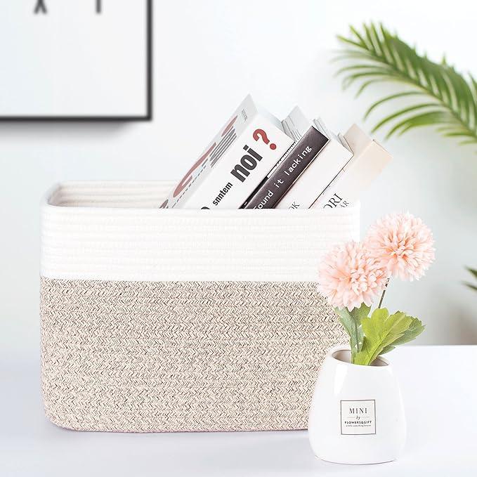 MINTWOOD Design 3-Pack Storage Baskets for Shelves, Playroom and Classroom Basket, Book Decorative Cube Bins, Woven Closet Organizers, Baby Nursery Baskets, Light Brown