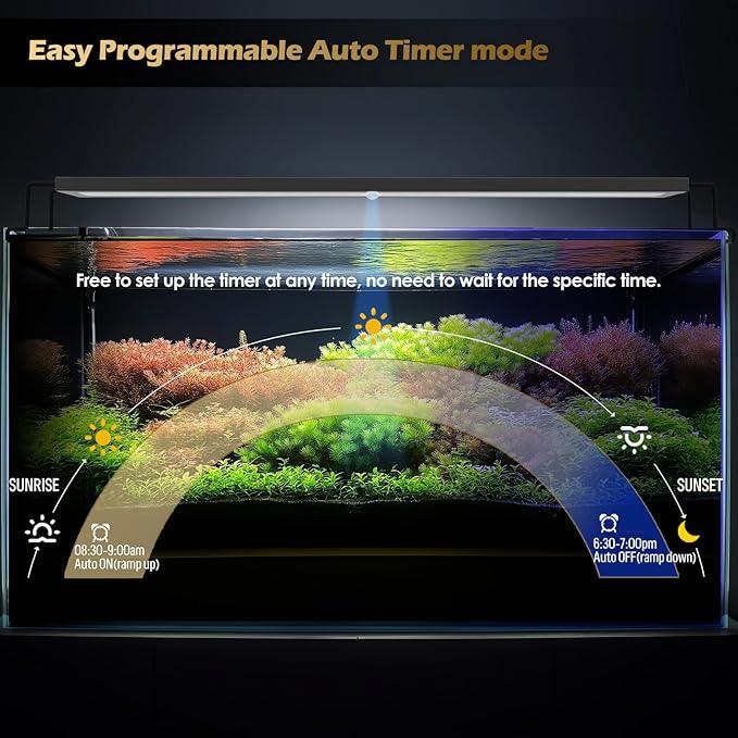GLOWRIUM LED Aquarium Light with Remote, Full Spectrum Fish Tank Light with Auto Timer, IP67 Waterproof Freshwater Planted Tank Light, Dimmable RGB+W+Moon LEDs with High Performance (27W 36-41inch)