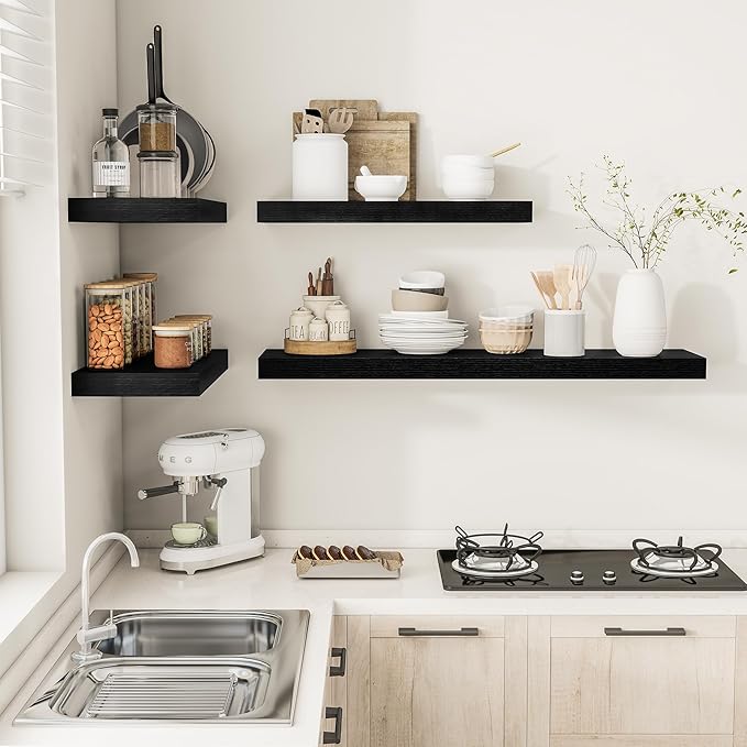 Black Floating Shelves for Wall 55 Inches Long, 12