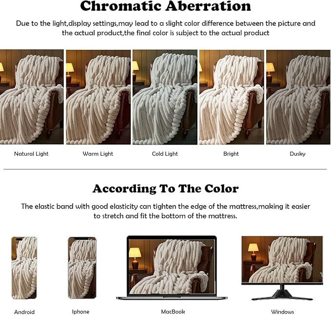 NEWCOSPLAY Faux Fur Throw Blanket Linen 3D Ribbed Plush Thick Warm Blanket for Couch Sofa Bed 850GSM (Linen Ribbed, Throw(50