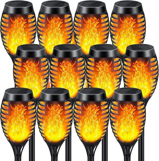 Solar Lights Outdoor 12 Pack, Solar Torch Light with Flickering Flame, Waterproof Outdoor Lighting Solar Powered Pathway Lights, Decoration Lighting for Garden Yard Patio, Auto On/Off