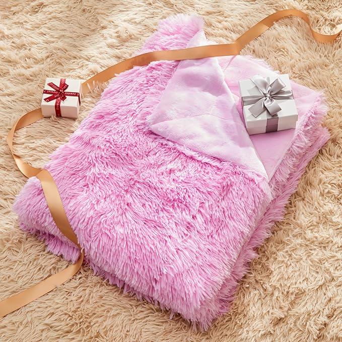 GONAAP Fuzzy Faux Fur Throw Blanket Twin Size Light Pink Super Soft Cozy Plush Fuzzy Shaggy Blanket for Couch Sofa Bed (Light Pink, Twin(60