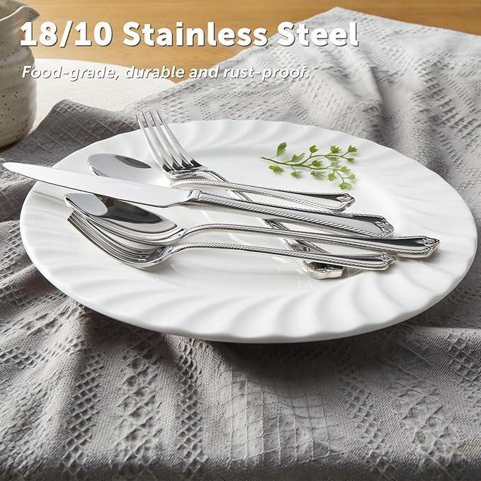 KINGSTONE Silverware Set, 20-piece 18/10 Stainless Steel Flatware Set Cutlery Set for 4, for Kitchen, Home, Wedding, Party, Mirror Polished and Dishwasher Safe, Featured Gifts