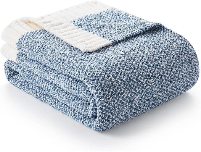 Snuggle Sac Heather Blue Throw Blanket for Couch, Oversized Throw XL Super Soft Warm Blankets Cozy Knit Fuzzy Lightweight Throws for Sofa, Bed, Camping, Picnic, Heather Blue, 50x70 inches