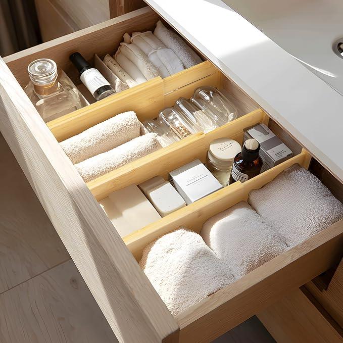 VaeFae 3 Pack Bamboo Drawer Dividers, 4