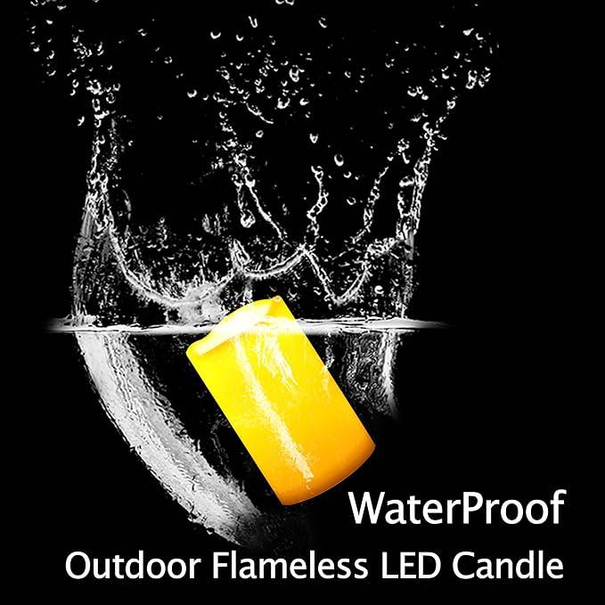 CANDLE CHOICE Waterproof Outdoor Battery Operated Flameless Candles with Remote Timer Plastic Flickering Fake Electric LED Pillars for Lantern Garden Wedding Christmas Decorations 3x5 Inches 3 PCS