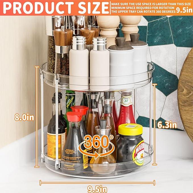 2 Tier Lazy Susan Turntable for Cabinet,Countertop,Pantry,9.5