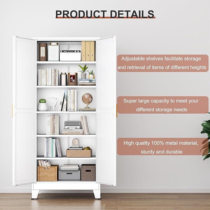 Kitchen Pantry Storage Cabinet with Doors and Adjustable Shelves, Metal ClosetMaid Food Pantry Cabinets, 75