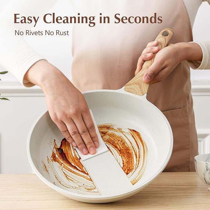 SENSARTE Nonstick Ceramic Frying Pan Skillet with Lid, 9.5 Inch Omelet Pan, Healthy Non Toxic Chefs Pan, Induction Compatible Egg Pan with Heat Resistant Handle, Free of Intentionally Added PFAS/PTFE