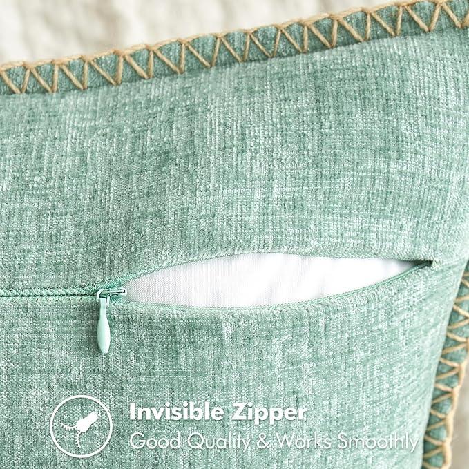 MIULEE Pack of 2 Couch Throw Pillow Covers 20x20 Inch Greyish Green Farmhouse Decorative Pillow Covers with Stitched Edge Soft Chenille Solid Dyed Spring Pillow Covers for Sofa Bed Living Room