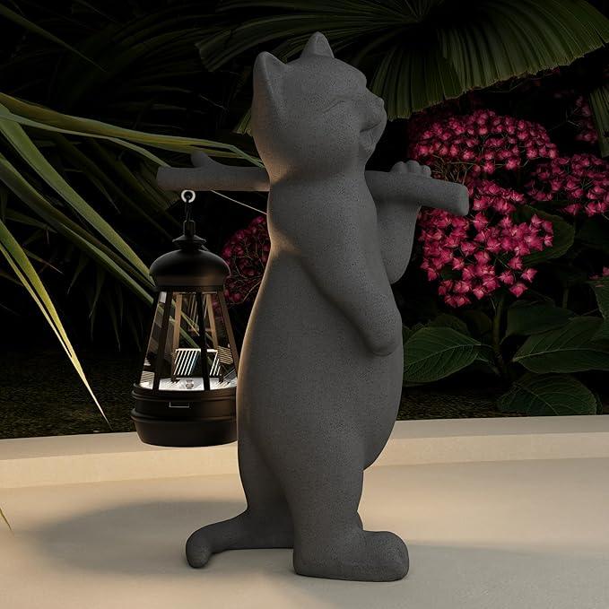 Solar Powered Garden Resin Statue Lights, 10 Inch Waterproof Outdoor Animal Cute Cat Figurine Lights, Suitable for Patios, Balconies, Lawns, Courtyards, Etc. (Walking01)