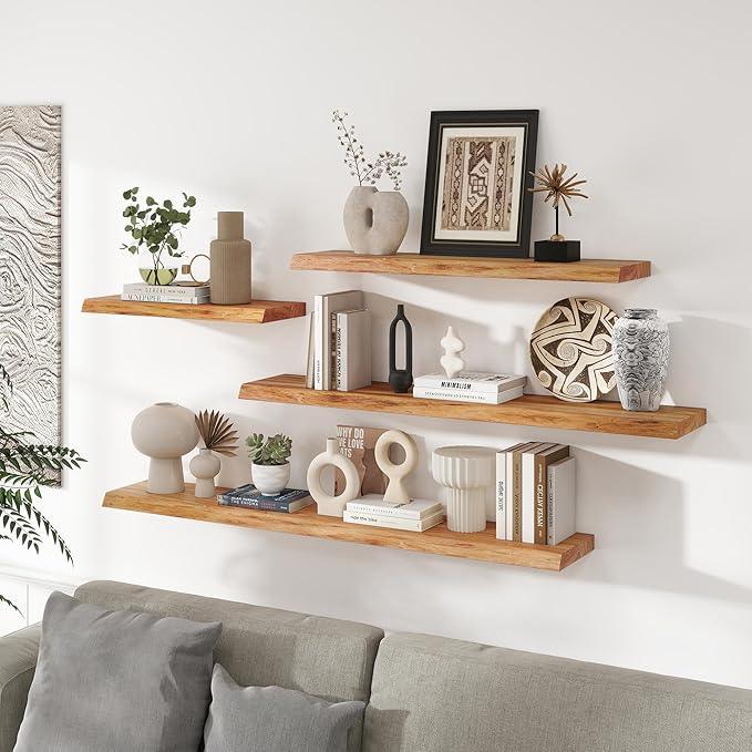 RICHFOCUS Live Edge Elm Floating Shelves - 48