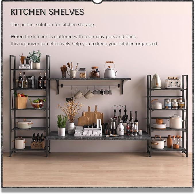 4NM No Assembly Foldable Bookshelf, 5-Shelf Collapsible Bookcase Storage for Small Spaces, 62.2