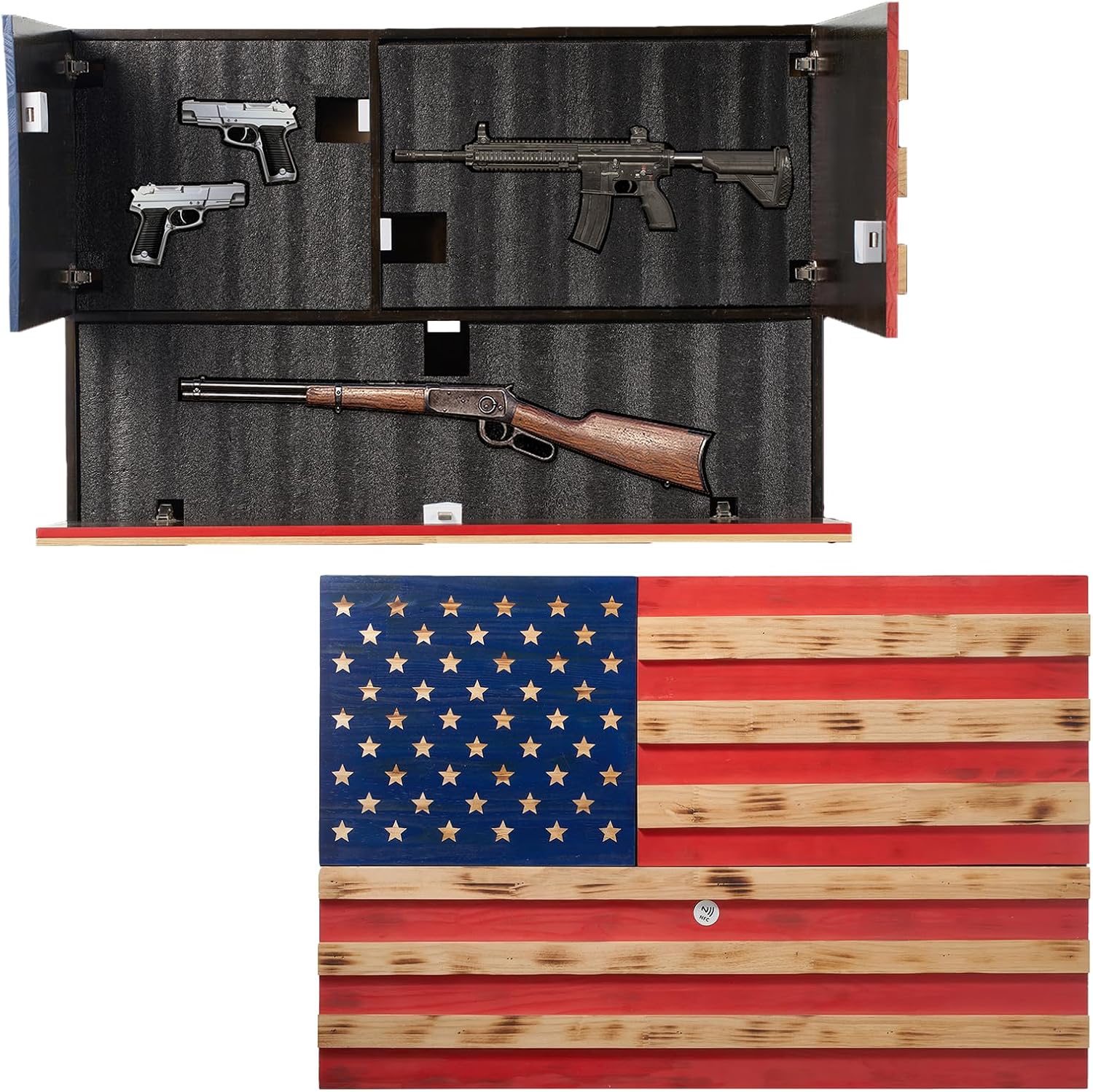 Tactical Rustic Hidden American Flag Gun Storage with Trap Door, Wall Storage | 35