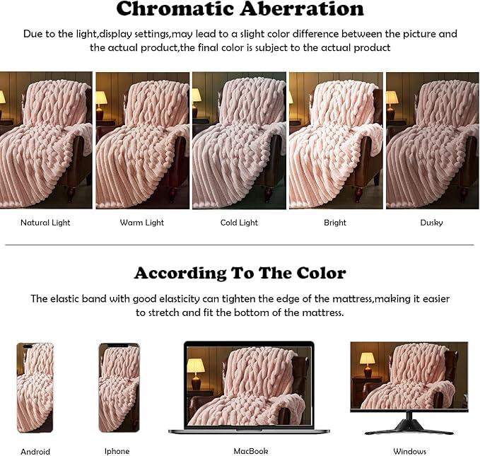 NEWCOSPLAY Faux Fur Throw Blanket Pink 3D Ribbed Plush Thick Warm Blanket for Couch Sofa Bed 850GSM (Pink Ribbed, Throw(50