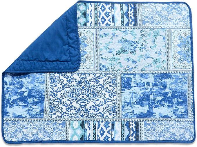 NEWLAKE Quilted Cotton Bed Pillowcases,Blue Classic Bohemian Pattern, 2 Pieces, 20x36 Inch