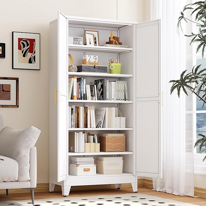 Kitchen Pantry Storage Cabinet with Doors and Adjustable Shelves, Metal ClosetMaid Food Pantry Cabinets, 75