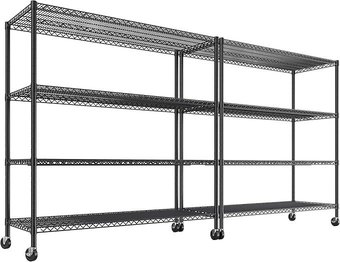 REIBII 55.5''W Storage Shelves 2500LBS Wire Shelving Rack with Wheels 75.6