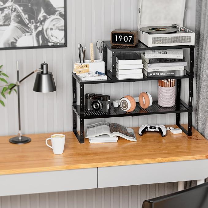 Expandable Spice Rack,Stackable Storage for Cabinet, Multi-Functional Kitchen Shelving,Height-Adjustable,Sustainable Organizer Solution(3Packs/Black/Medium)