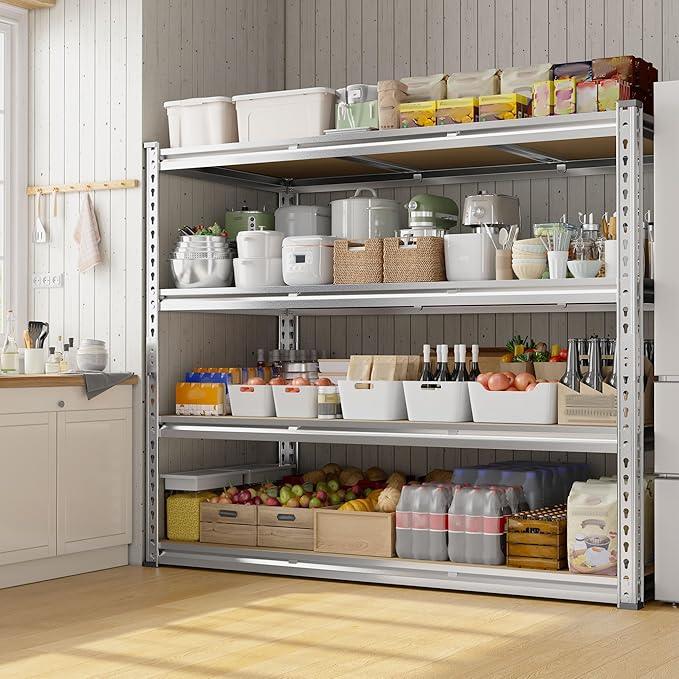 REIBII Garage Shelving, 4 Tier Storage Shelves Load 2550LBS, Adjustable Garage Shelving Heavy Duty, Metal Shelves Unit for Basement, Warehouse, 48