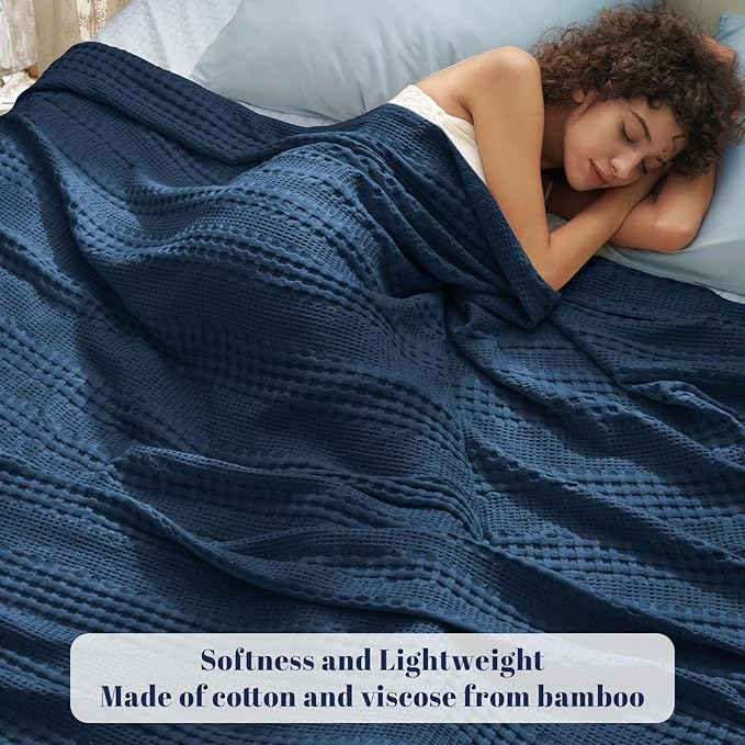 PHF Cooling Waffle Blanket California King Size, Lightweight 60% Rayon Derived from Bamboo & 40% Cotton Breathable Blanket for Hot Sleepers, Soft and Luxury for Bed Couch and Sofa, 110