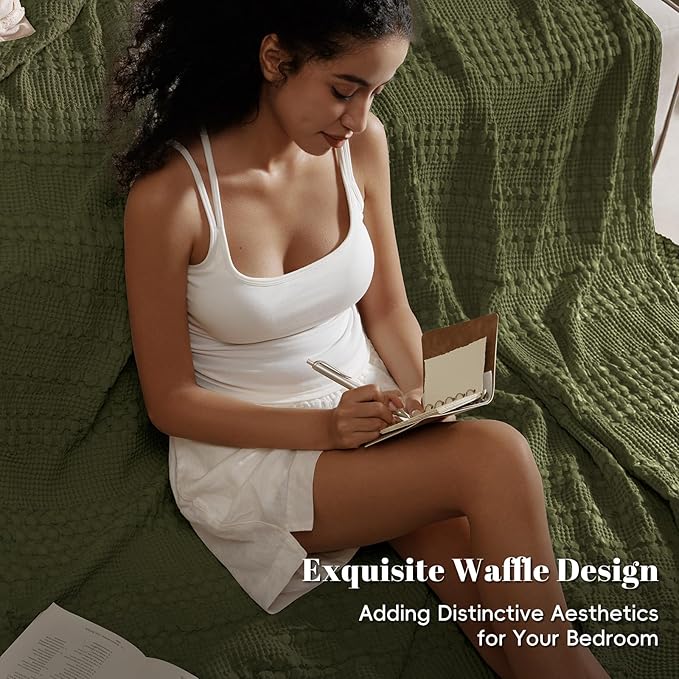 PHF 100% Cotton Waffle Weave Blanket Twin Size, Soft Lightweight Breathable Cozy Summer Blankets for Bed, Luxury Aesthetic Woven Bedding for Home Decor, 66