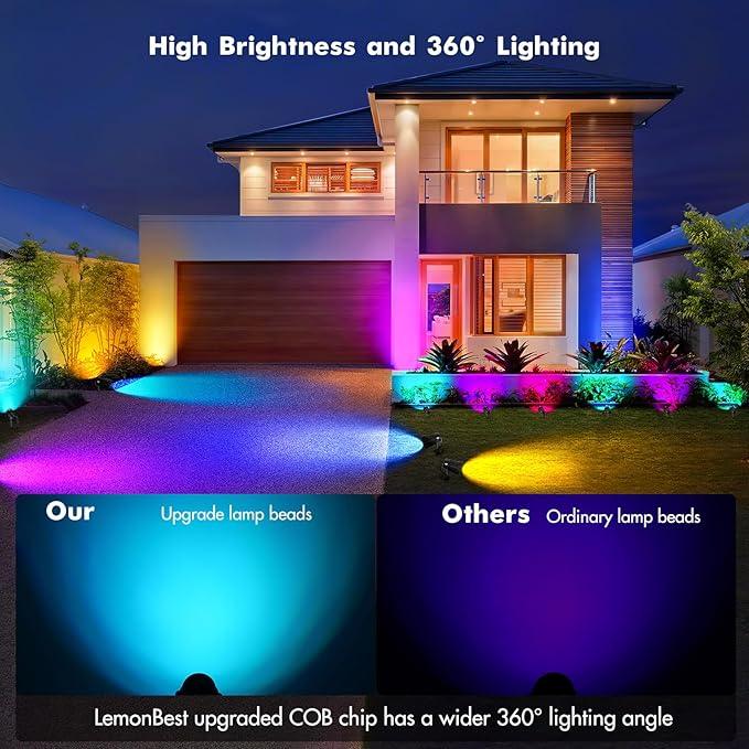 LemonBest Landscape Lighting - 6W RGB Color Changing Halloween Landscape Lights 120V Christmas Outdoor LED Spotlight with Remote Control Waterproof Spot Lights for Yard Garden Patio Driveway (1 Pack)