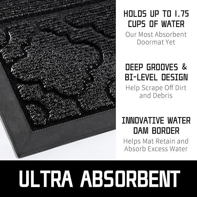 Yimobra Welcome Mat Outdoor Indoor, All-Season Waterproof Front Door Mat Outside Entrance, All-Weather Heavy Duty Non-Slip Doormat, Low Profile Porch Patio Entrance Mats, 47x32, Black