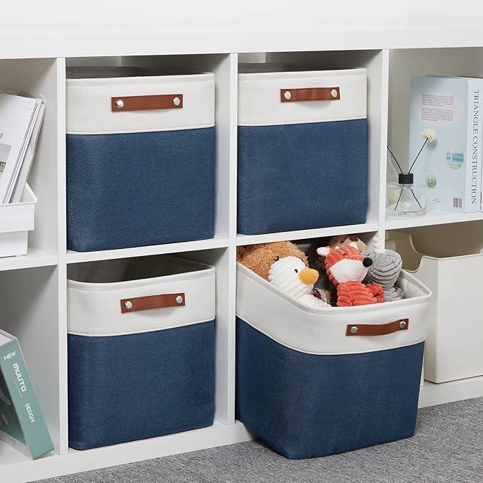DULLEMELO Foldable Storage Cubes 12 x 12 Organizer Bins,Canvas Storage Bins Empty Gift Baskets for Organizing with SturdyLeather Handles, Closet Baskets for Nursery Storage(4 Pack - 12
