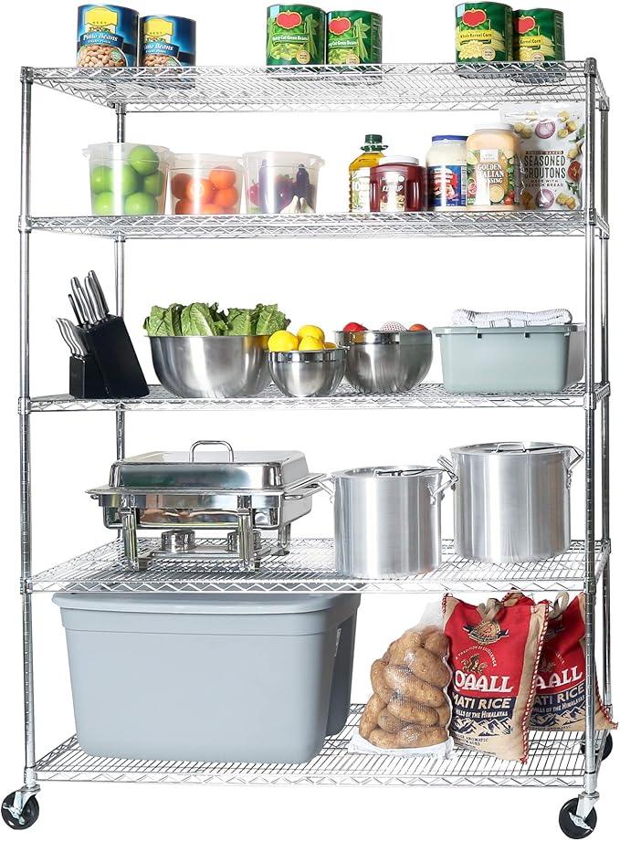 Seville Classics UltraDurable Heavy Duty NSF Solid Steel Wire Rack Storage Unit Wheels, 5-Tier Shelving, 60