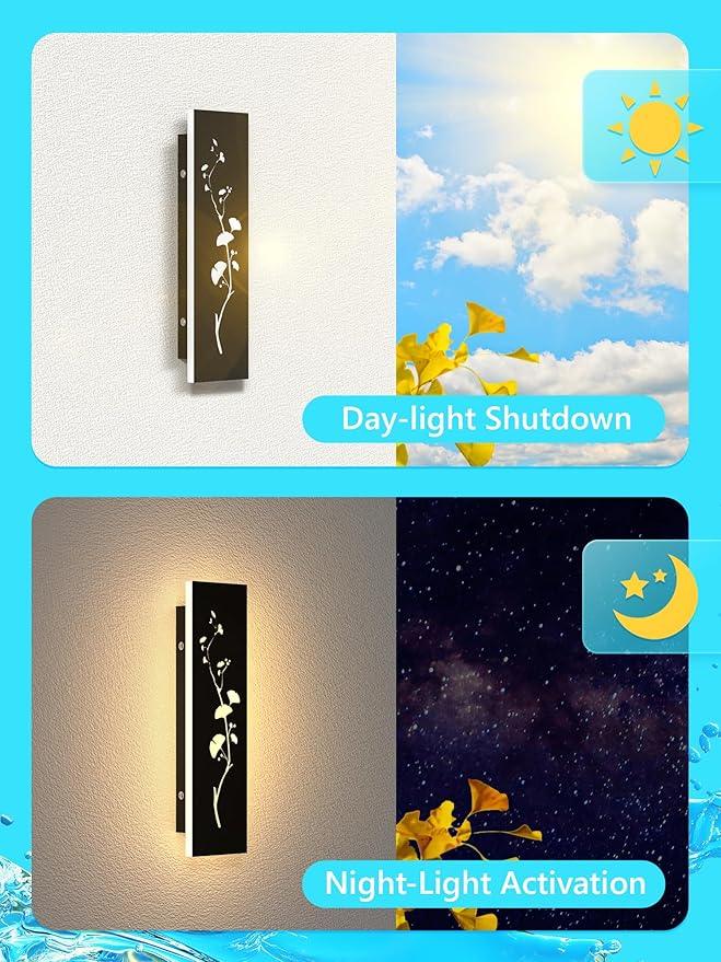 Modern Outdoor Wall Lights 23.6inch LED Long Wall Sconce 3000K Ginkgo Hollow Design Wall Mount Porch Lights 20W Exterior Lighting Fixtures for Patio Balcony Terrace Garden