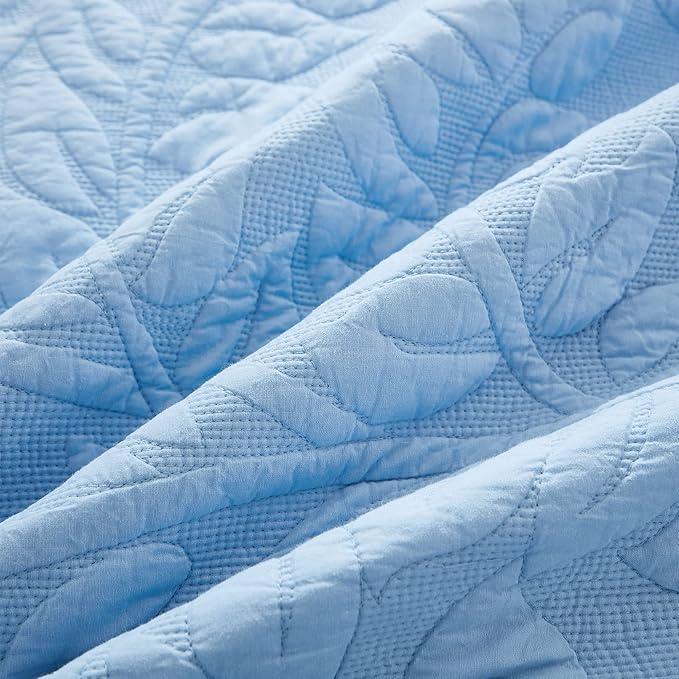 MarCielo 3-Piece 100% Cotton Oversized Bedspread Lightweight Quilt Coverlet Embroidery Farmhouse Bedding Set T0 (Light Blue, Oversized King (118