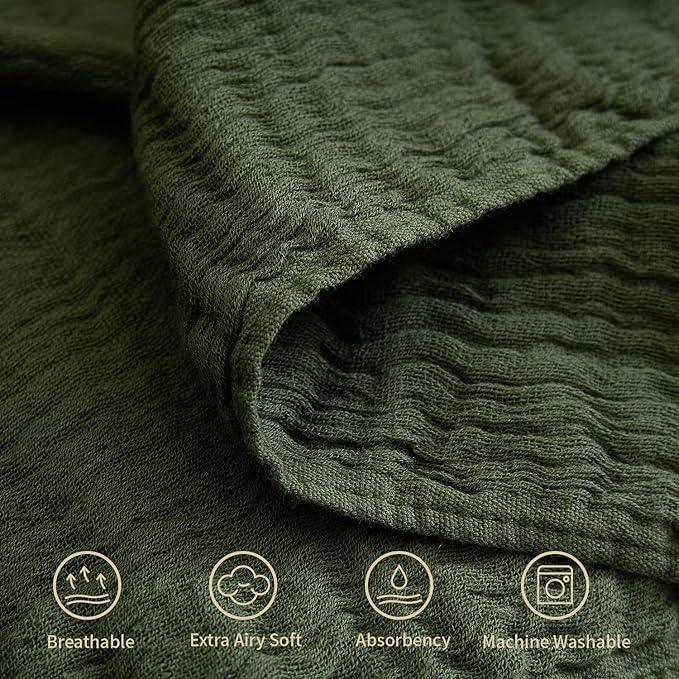 100% Cotton Muslin Throw Blanket for Bed, Couch, Small, Decorative, Soft, Pre-Washed, Breathable and Lightweight Gauze Blanket with Tassels, Suitable for All Seasons, Olive Green, 50