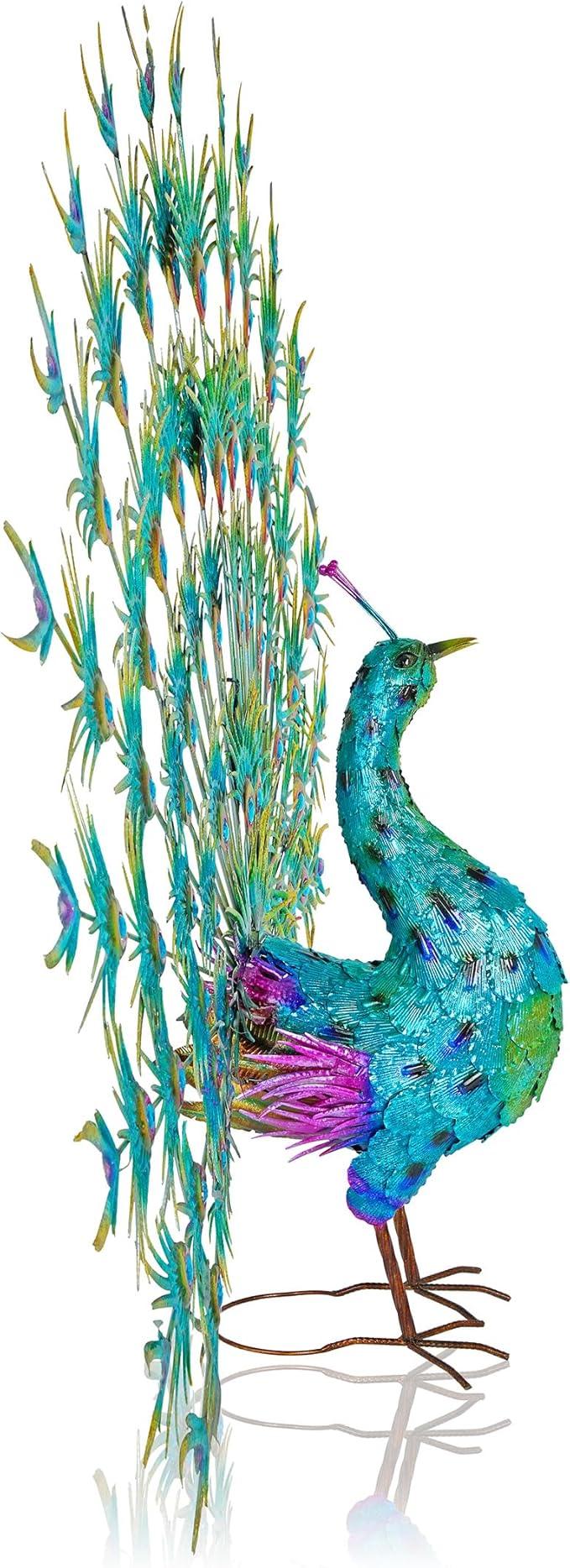 Alpine Corporation HEH376 Jumbo Sized Iron Majestic Peacock Decor, Elegant Garden & Patio Bird Statue, 55
