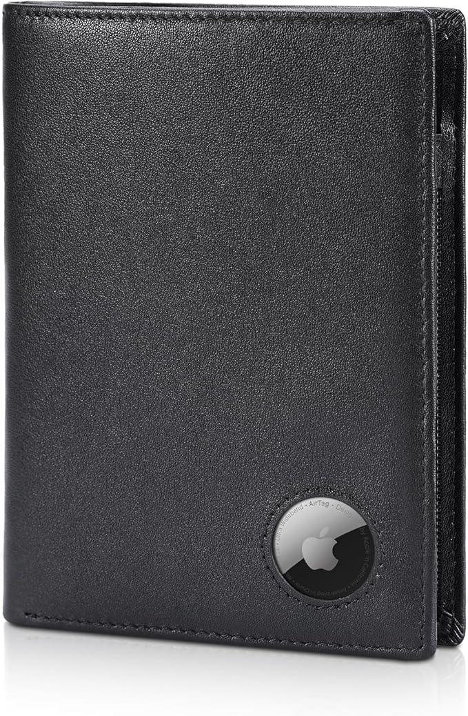 Polare Luxury RFID Blocking Leather Passport Holder Travel Wallet For Men and Women (Black with AirTag Slot)