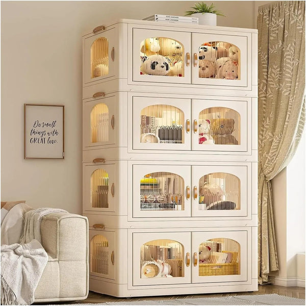 125GAL Storage Bins with Lids, Large Stackable Bins with Wheels and Doors, Storage Containers Box Closet Organizers(25Gal 5 tier)