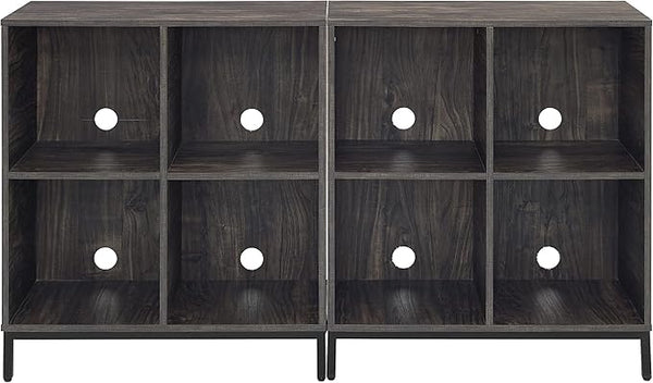 Crosley Furniture Jacobsen 2-Piece Vinyl Record Storage Cube Bookcase Set and Record Player Stand, Brown Ash
