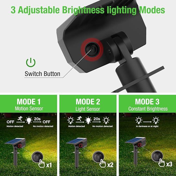Outdoor Motion Sensor Spot Lights with 3 Modes, 4 Pack/56 LED 2-in-1 Auto On/Off Solar Landscape Lighting for Outside Yard, Wall, Garden, Pathway, Warm White