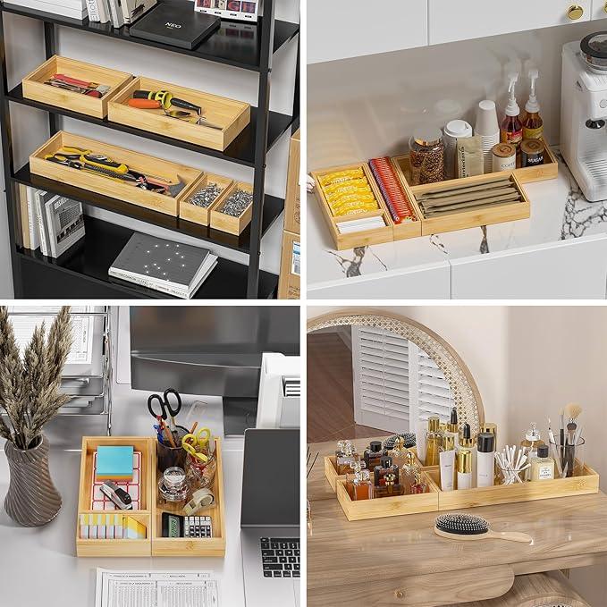 Bamboo Drawer Organizer for Kitchen & Bath, Extra Large Stackable Tray for Silverware, Toiletries & Utensils, 2 Pcs, 17