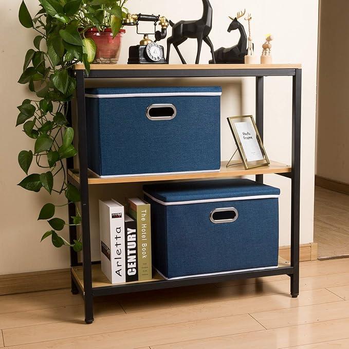 PRANDOM Large Collapsible Storage Bins with Lids [3-Pack] Fabric Foldable Storage Boxes Organizer Containers Baskets Cube with Cover for Home Bedroom Closet Office Royal Blue(17.7x11.8x11.8)