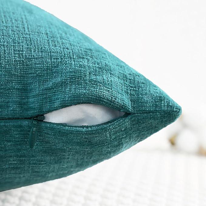 CaliTime Throw Pillow Covers Decorative 16 X 26 Inches Pack of 2 Cozy Chenille Cushion Cases for Couch Sofa Bed Living Room Home Teal