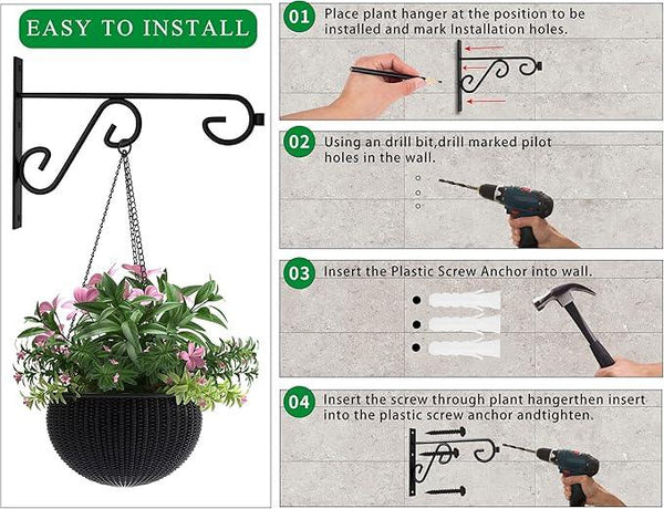 Hanging Basket Hooks 2Pcs Plant Hook,Hanging Plant Hanger Outdoor 9in Metal Plant Bracket for Hanging Flower Baskets,Planters,Lanterns,Wind Chimes