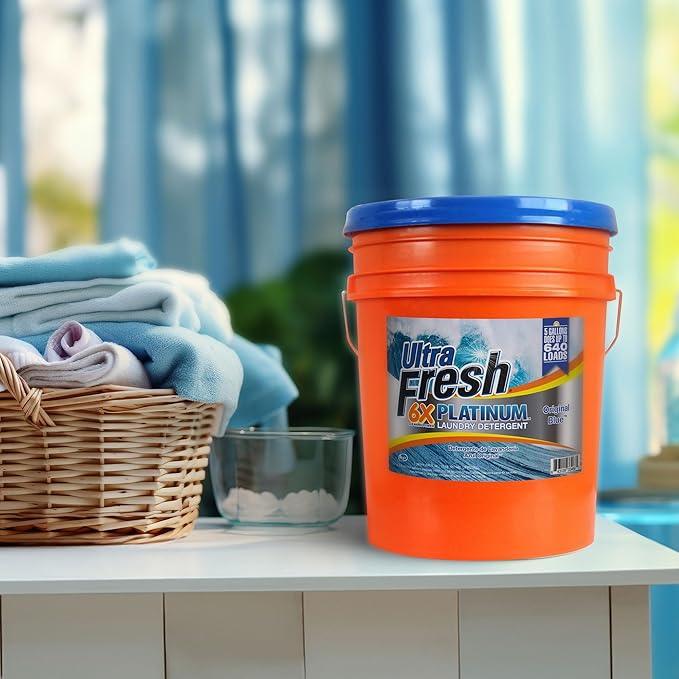 Ultra Fresh 5 Gallon Liquid Laundry Detergent Washing Soap for All Machine Types, 6X Platinum, Up to 640 Loads, Fresh Breeze