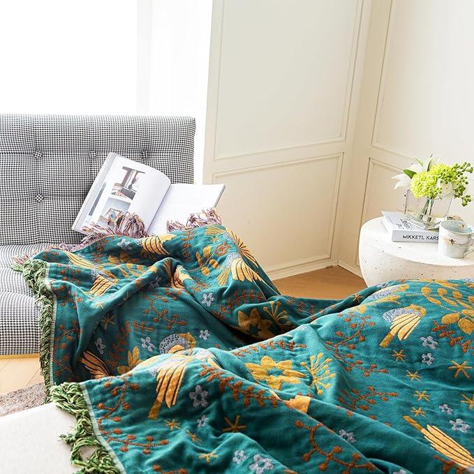 MSGKV Boho Throw Blanket Cotton Blanket for Couch and Sofa Cover for Living Room Summer Throw Cozy Gauze Blanket 50