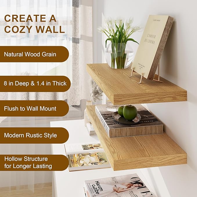 Floating Shelves for Wall, 8 Inch Deep Floating Shelves, 24
