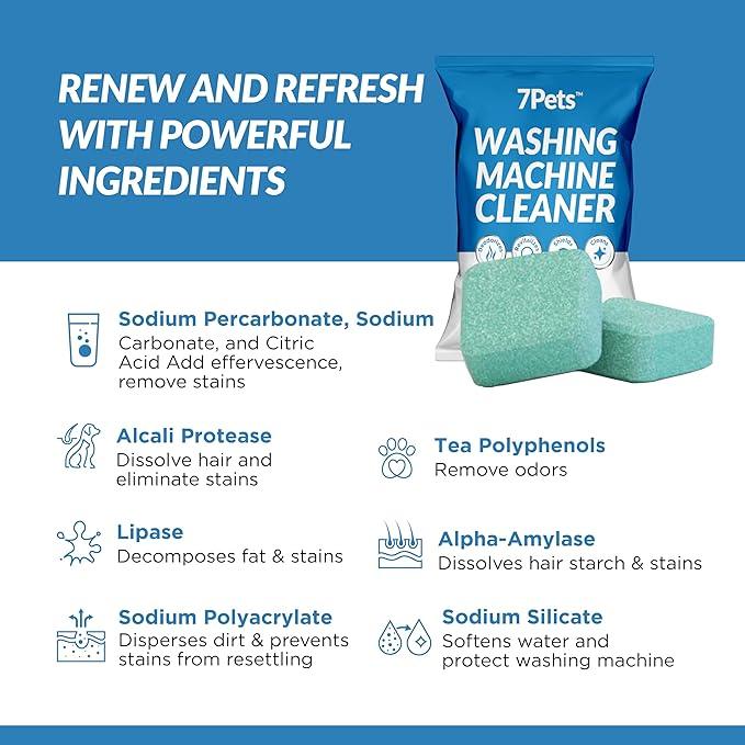 Washing Machine Cleaner Tablets - 24 Count 1-Year Supply | Formulated for Pet Owners | Pet-Friendly Deep Descaler | HE, Top & Front Load | Septic Safe & Eco-Friendly | Eliminates Odor & Residue