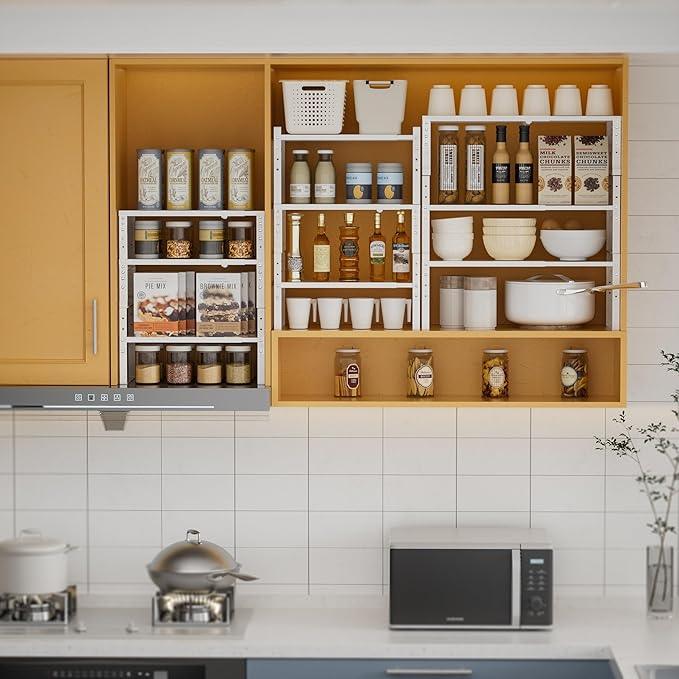 Expandable,Stackable Spice Rack,Seasoning Organizer and Storage,Spices Jar Racks for Cabinet,Countertop, Metal Pantry, Cupboard,Laundry Storages,Heavy Duty(1 Pack/Medium/White)