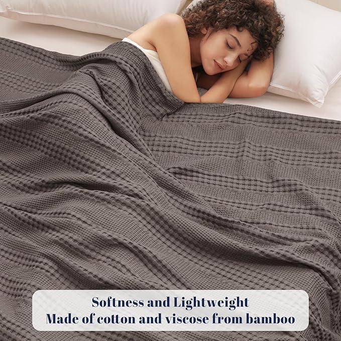 PHF Cooling Waffle Blanket King Size, Lightweight 60% Rayon Derived from Bamboo & 40% Cotton Breathable Blanket for Hot Sleepers, Soft and Luxury for Bed Couch and Sofa, 104